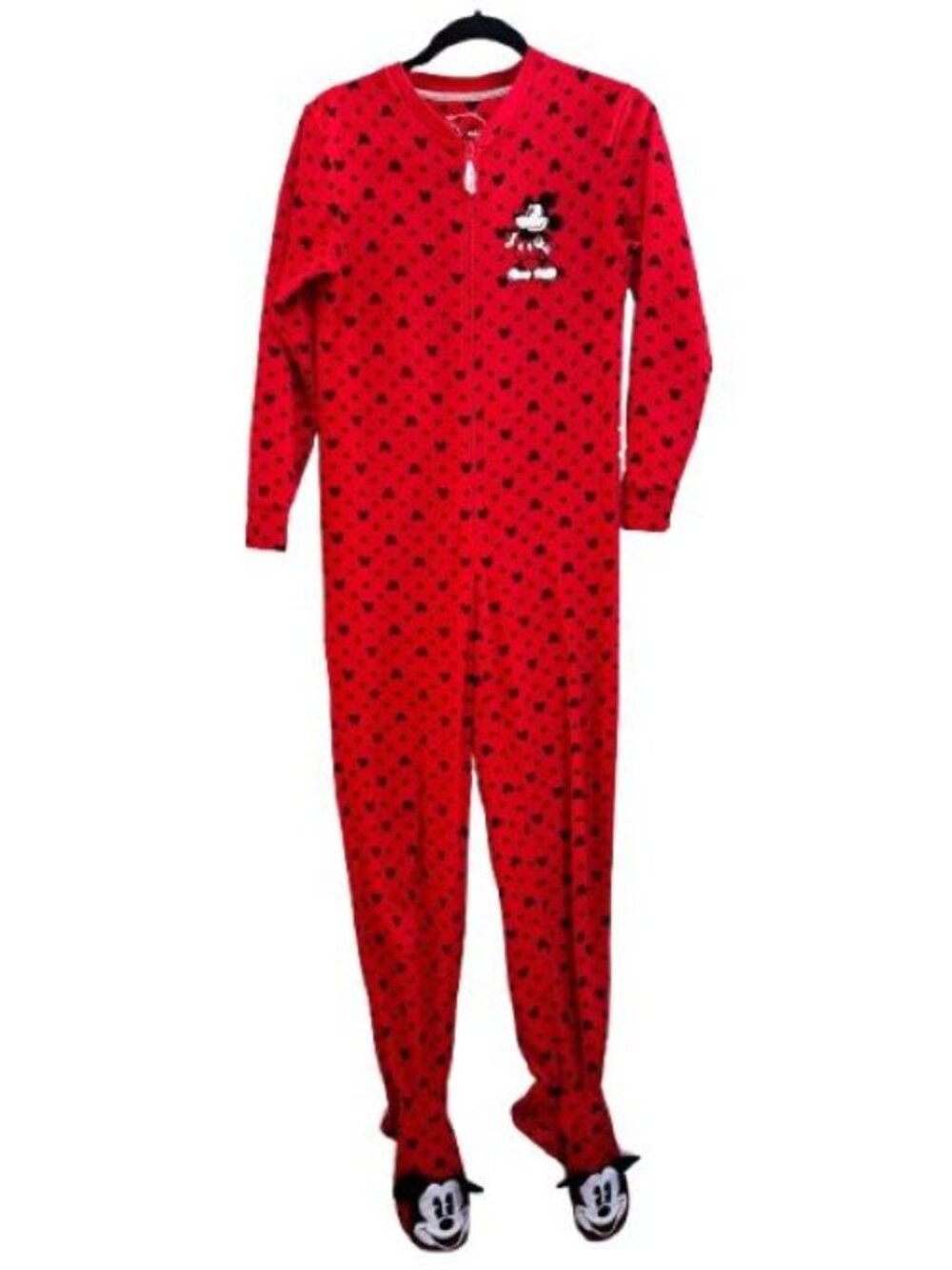 Disney Mickey Mouse Women's / Teen Footed Onesie Pajamas Size XS Red Hearts